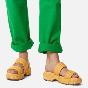 Sorel ONA Streetworks Slide Mid Sandals Leather Yellow Ray Size 8 NEW